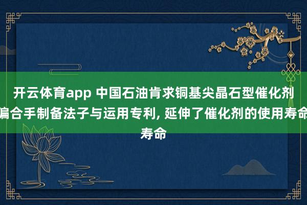 开云体育app 中国石油肯求铜基尖晶石型催化剂偏合手制备法子与运用专利， 延伸了催化剂的使用寿命