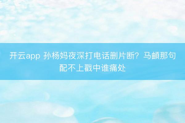开云app 孙杨妈夜深打电话删片断？马頔那句配不上戳中谁痛处